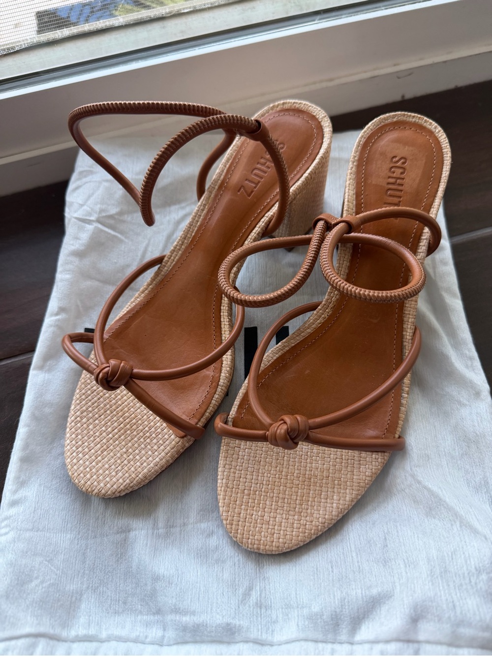 SCHUTZ Tan Brown Knotted Strap Espadrille Heels